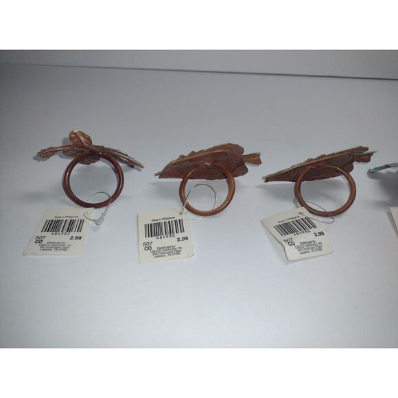 Set of 6 Coastal Beach Green Sea Turtle Fish Crab Nautical Napkin Ring Holders - Picture 3 of 4